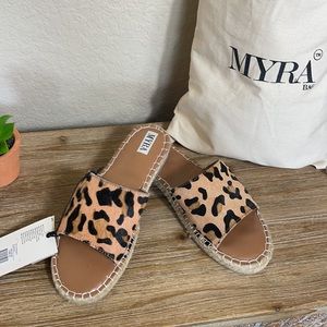 Last 1! New Leather Animal Leopard Print Slip-on Sandals